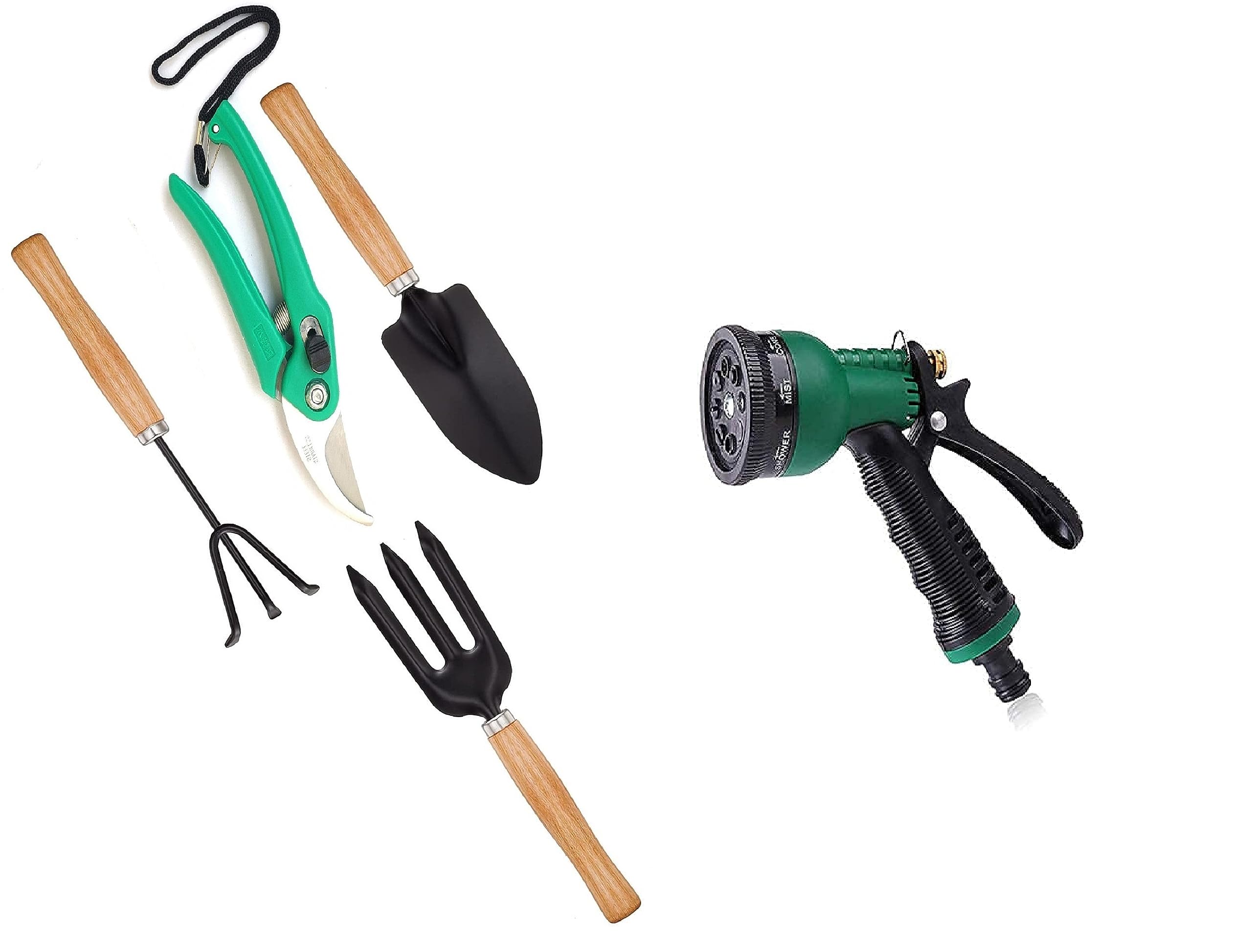 JINPRI Garden Tool Set Combo with Flower Cutter Heavy Gardening Cut Tool with Garden Tool Set(Wooden Handle and Black Metal) (Set of 3 with Cutter & Heavy Sprayer)