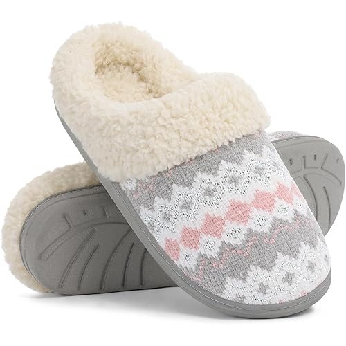 Evshine Warm Knit House Slippers for Women Comfy Wool-Like Lined Chenille Slippers with Memory Foam and Indoor Outdoor Soles