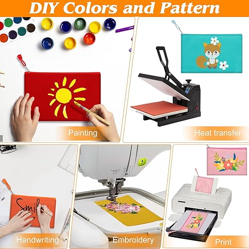 Miniatura 5 de Fassave Paquete de 12 bolsas de lona de algodón para manualidades, bolsa de cosméticos multiusos, bolsas de maquillaje con cremallera, bolsa de aseo