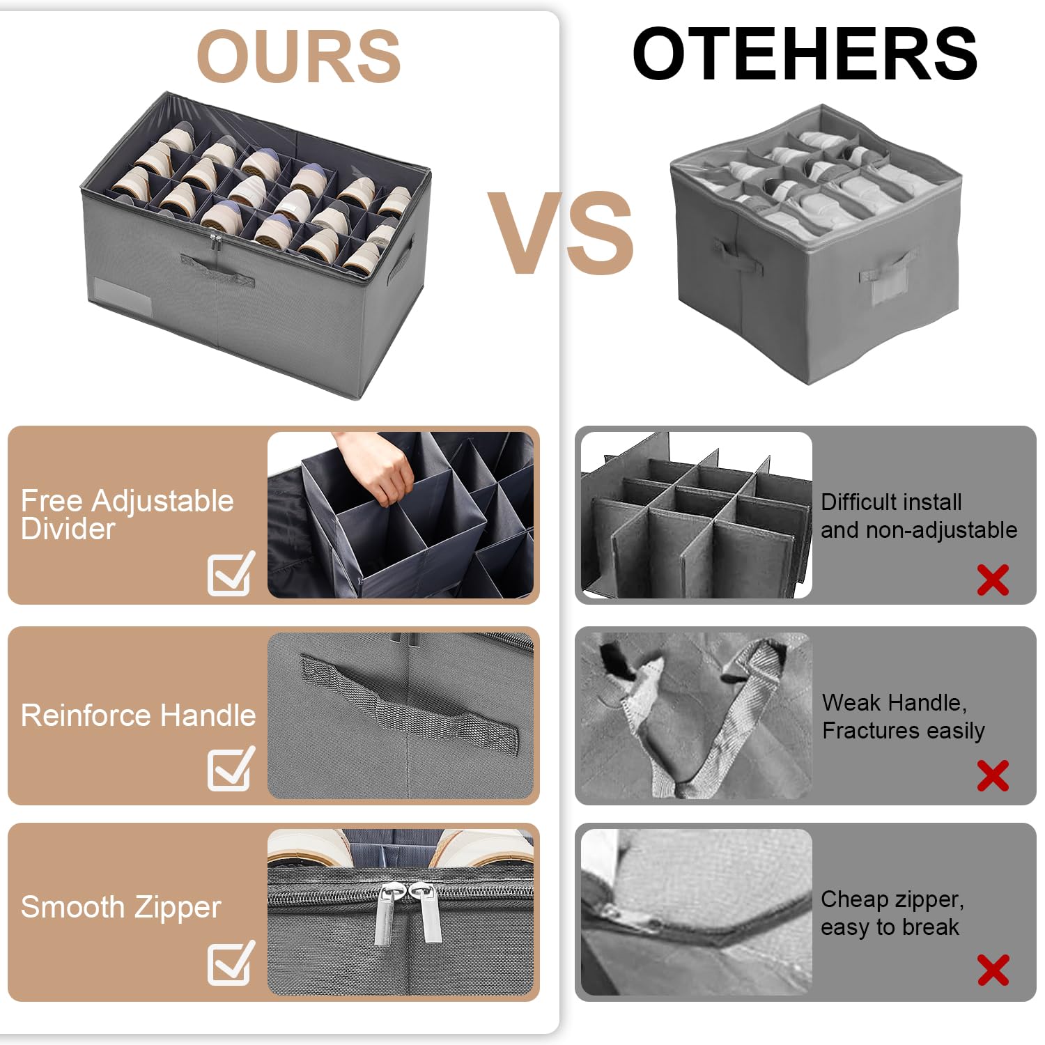 ASHLEYRIVER Organizer per scarpe per armadio, adatto per 12-24 paia, scatola per scarpe con coperchio trasparente, contenitori pieghevoli con manici, armadio salvaspazio adatto per sandali, grigio