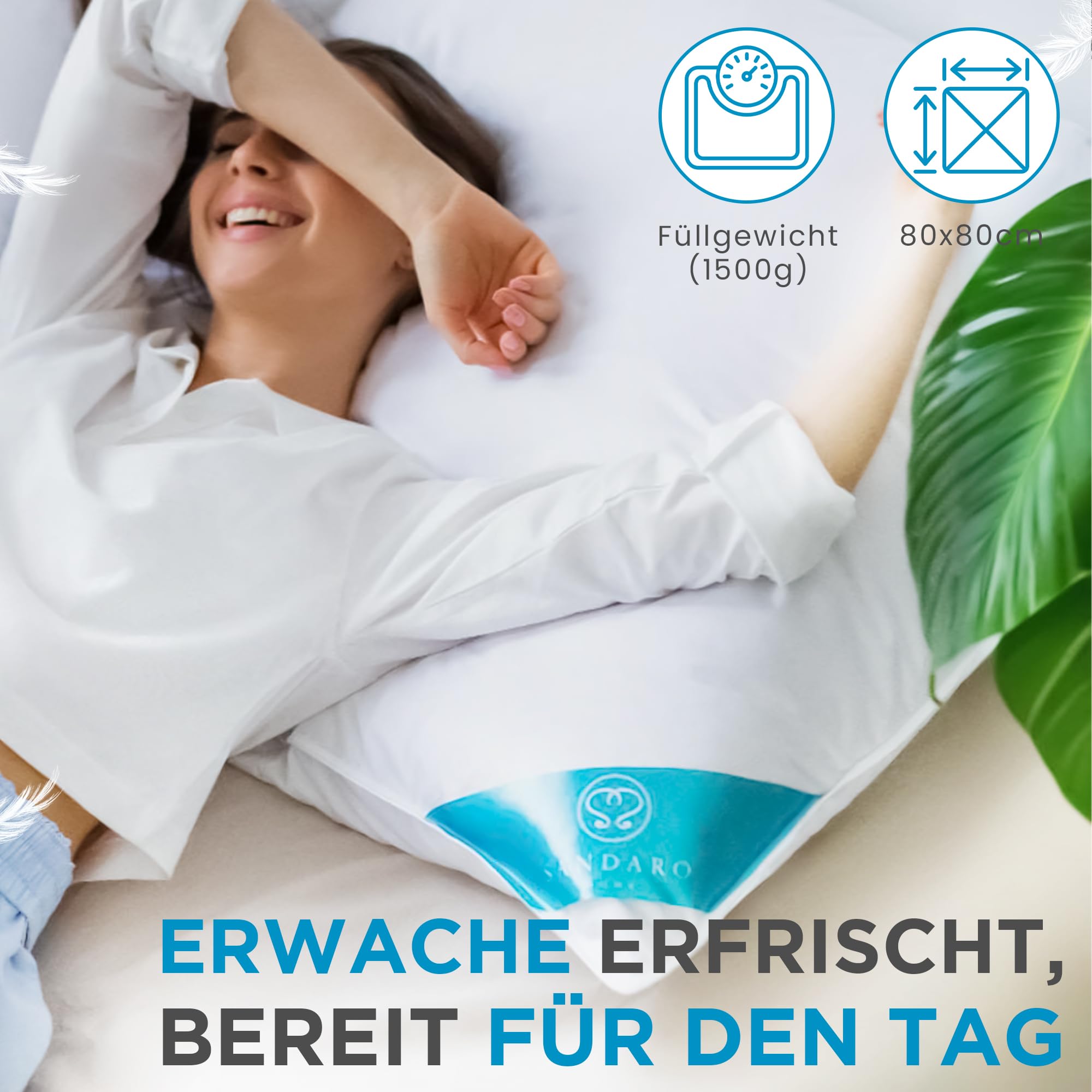 50% Daunen 50% Federkissen 80x80cm - Daunenkissen 80x80 Ultra Komfort, Ideale Mischung aus Daunen und Federn, Bezug aus 100% Reiner Baumwolle, Öko-Tex Zertifiziert- 1500 gr