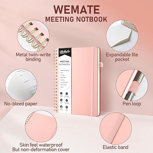 Miniatura 6 de WEMATE Cuaderno de reuniones para el trabajo B5 (7 x 10 pulgadas), cuaderno de trabajo de piel sintética con agenda, artículos de acción y notas