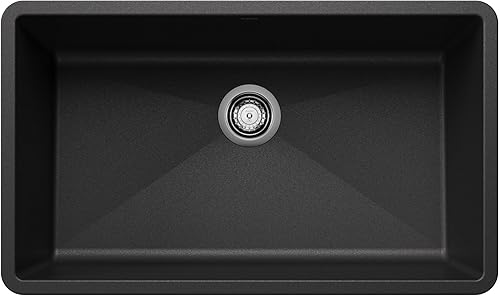 Miniatura 6 de BLANCO 443084 PRECIS SILGRANIT Fregadero de cocina súper individual de montaje inferior, 32 pulgadas de largo x 19 pulgadas de ancho, blanco suave