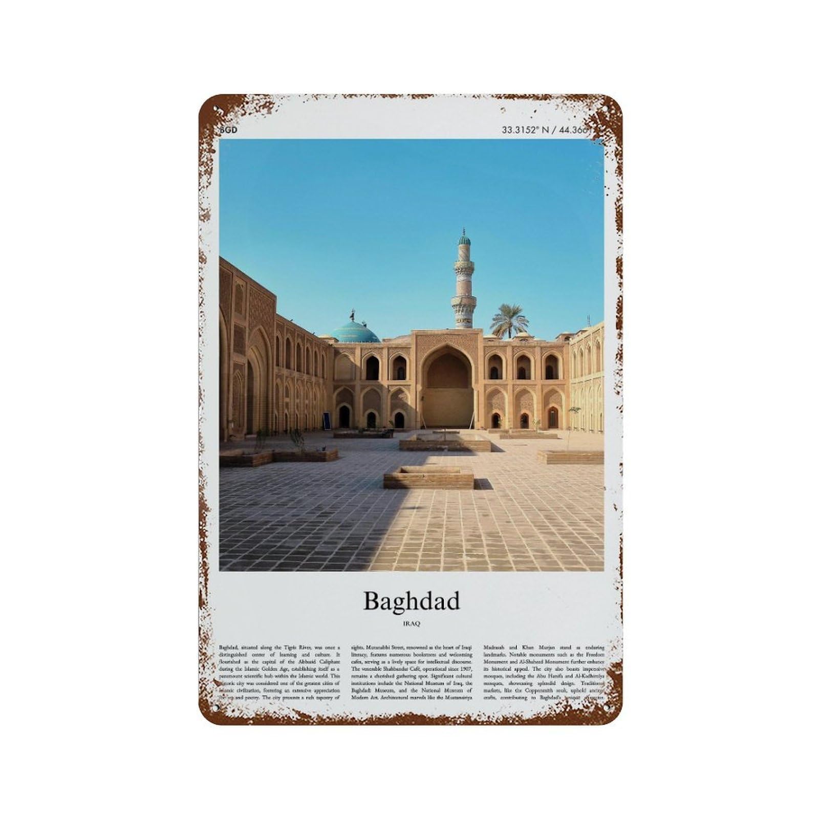 xiaoxiaoshen Baghdad Iraq City Scenery Wall Decor Art Metal Tin Poster Modern Home Decor Art Home Bar Shop Decorations Vintage Sign 30x20cm