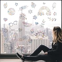Vista 6 de PLIGREAT 56 calcomanías de ventana de hojas de arco iris, calcomanías estáticas de verano para ventana, a prueba de golpes, calcomanías de alerta