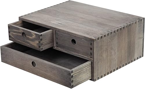 Miniatura 4 de Armario de almacenamiento de escritorio de madera gris piedra rústica con cajones, asas redondas recortadas, organizador de madera, soporte de mesa,