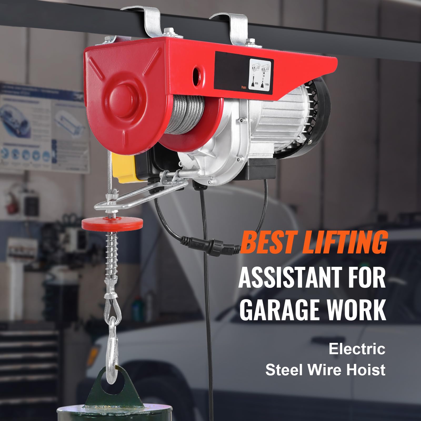 Happybuy 1760 lbs Electric Hoist, 120V Electric Winch with 328 ft Wireless Remote, 40 ft Single Cable Lift, Single/Double Slings, Emergency Stop, for Garage, Warehouse, Factory Use