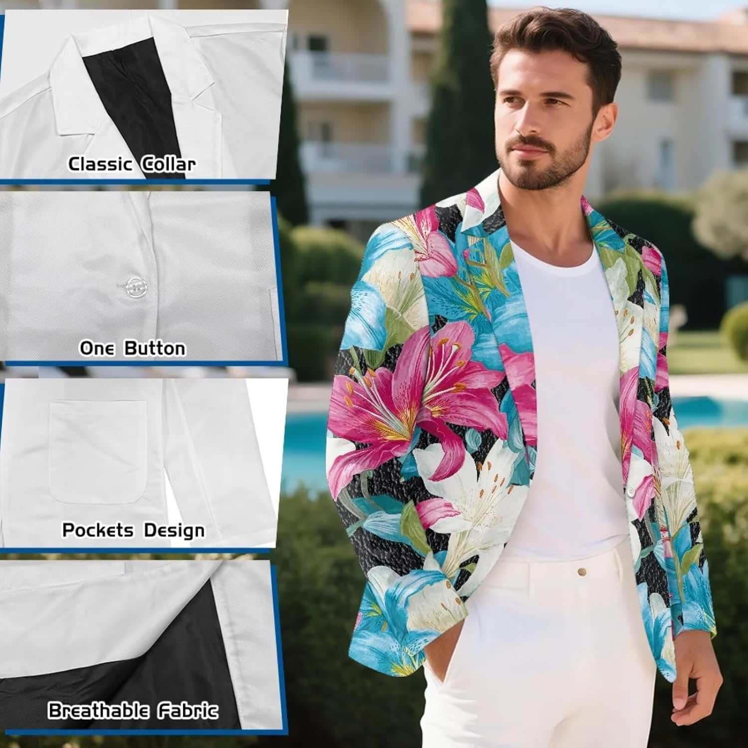 Blazer for Men One Button Sport Coat Lightweight Regular Fit Business Daily Suits Jacket Tops with Pockets
