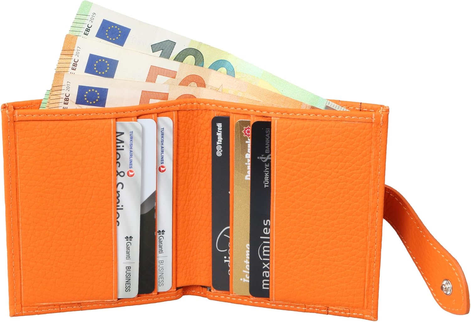 grande 3803 Genuine Leather Card Holder For Women and Men Slim Minimalist Card Case Small Snap Wallet (Orange) - Image 2