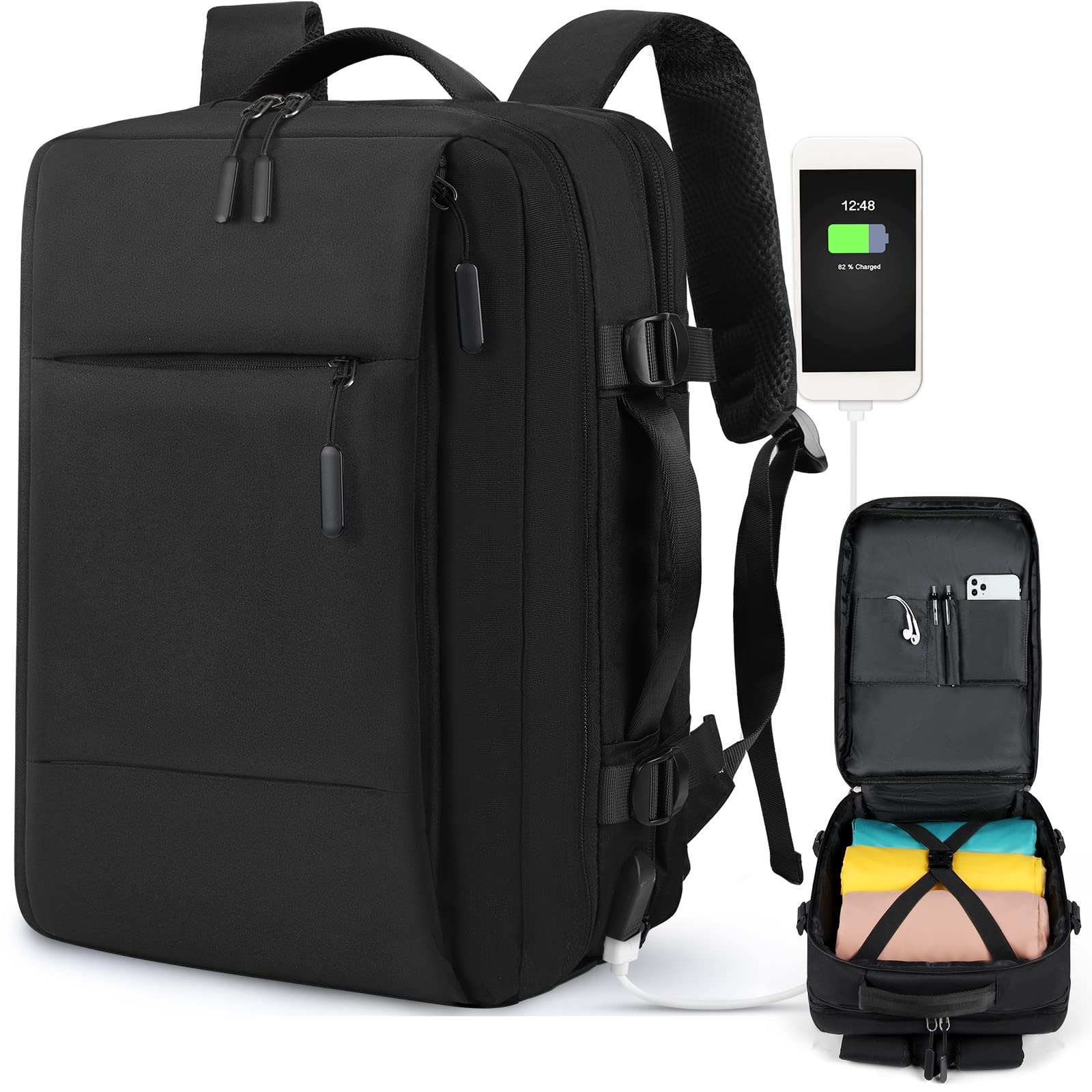 Travel Backpack 15.6 inch Flight Approved Carry On Luggage Backpack Expandable Laptop Backpack for Men Women Business Overnight Weekender College Backpack with USB Charging Port, B image 7