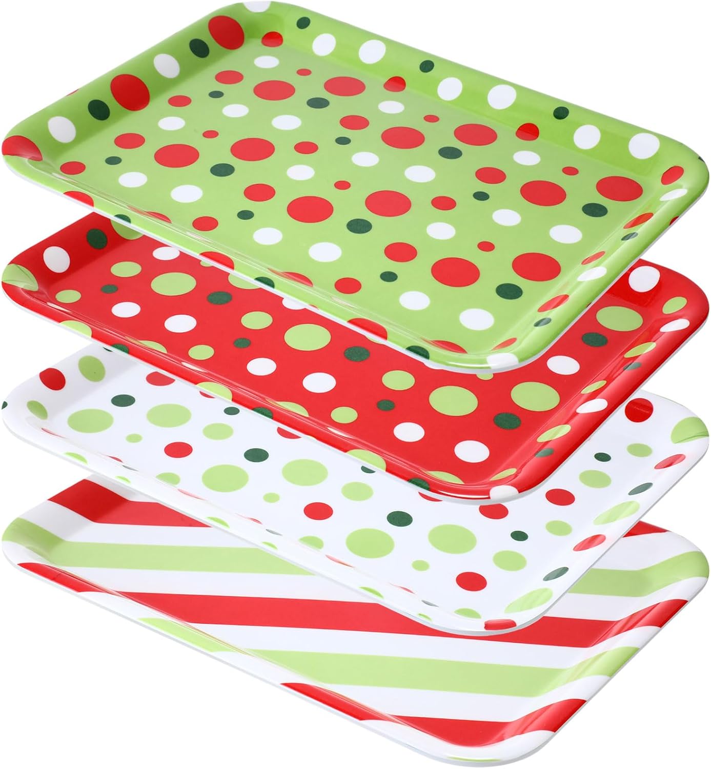 4 Pcs Christmas Serving Tray 13 x 10 Inch Reusable Serving Platter Plates Xmas Dessert Platter Dishes Christmas Party Decorations for Food Snacks Cookies Supplies(Polka Dots)