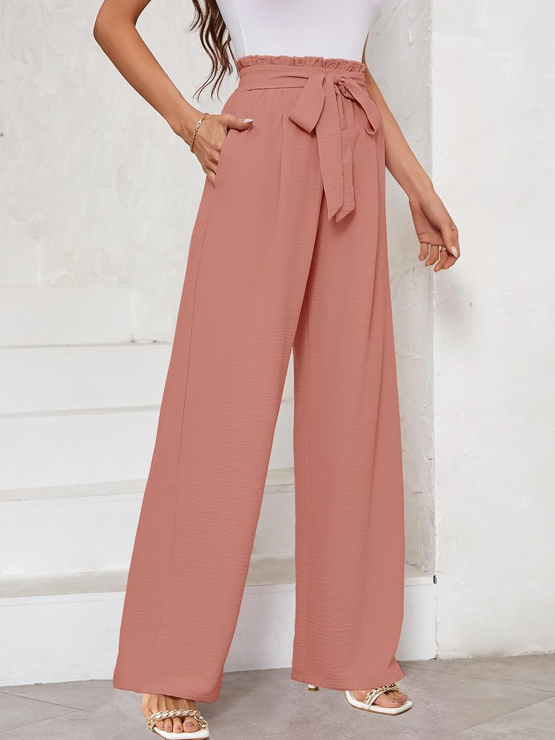 KORSIS Women's Wide Leg Lounge Pants Lightweight High Waisted Loose Work Elastic Casual Outfits Trousers with Pockets (S-2XL) - Image 6