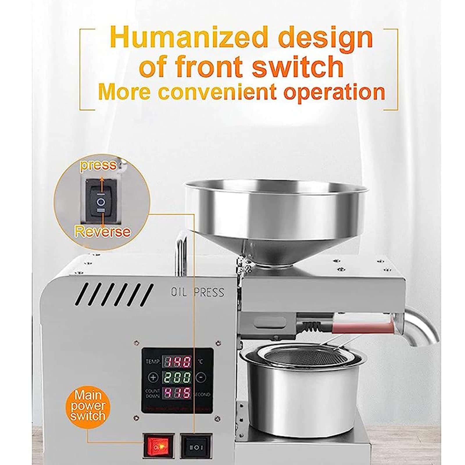 Prensa Aceite Automática 610W - Oliva, Hueso, Sésamo, Cacahuete - Máquina de Extracción Caliente y Fría - Tornillo Prensa Doméstica