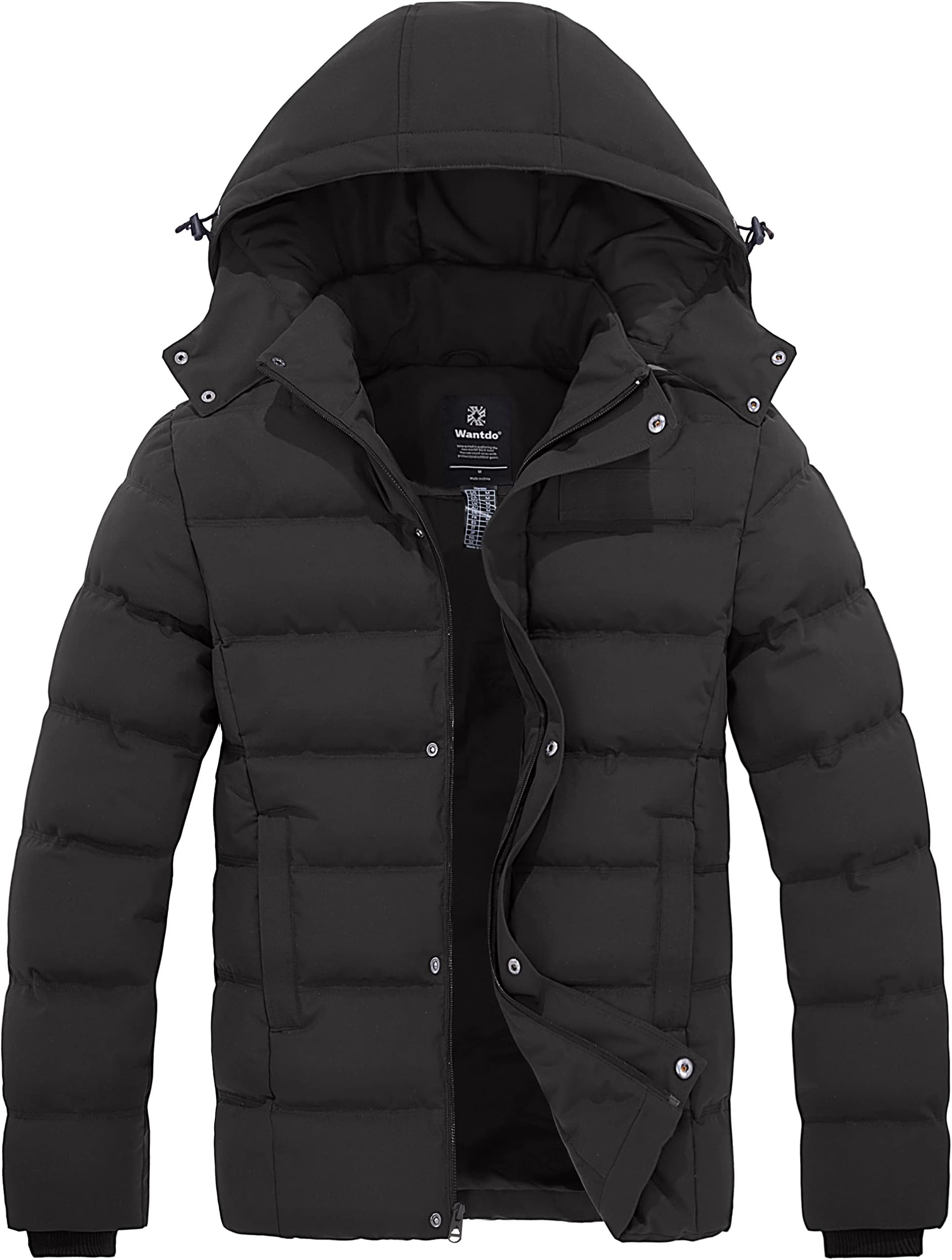 Wantdo Men's Hooded Winter Coat Warm Puffer Jacket Thicken Cotton Coat with Removable Hood