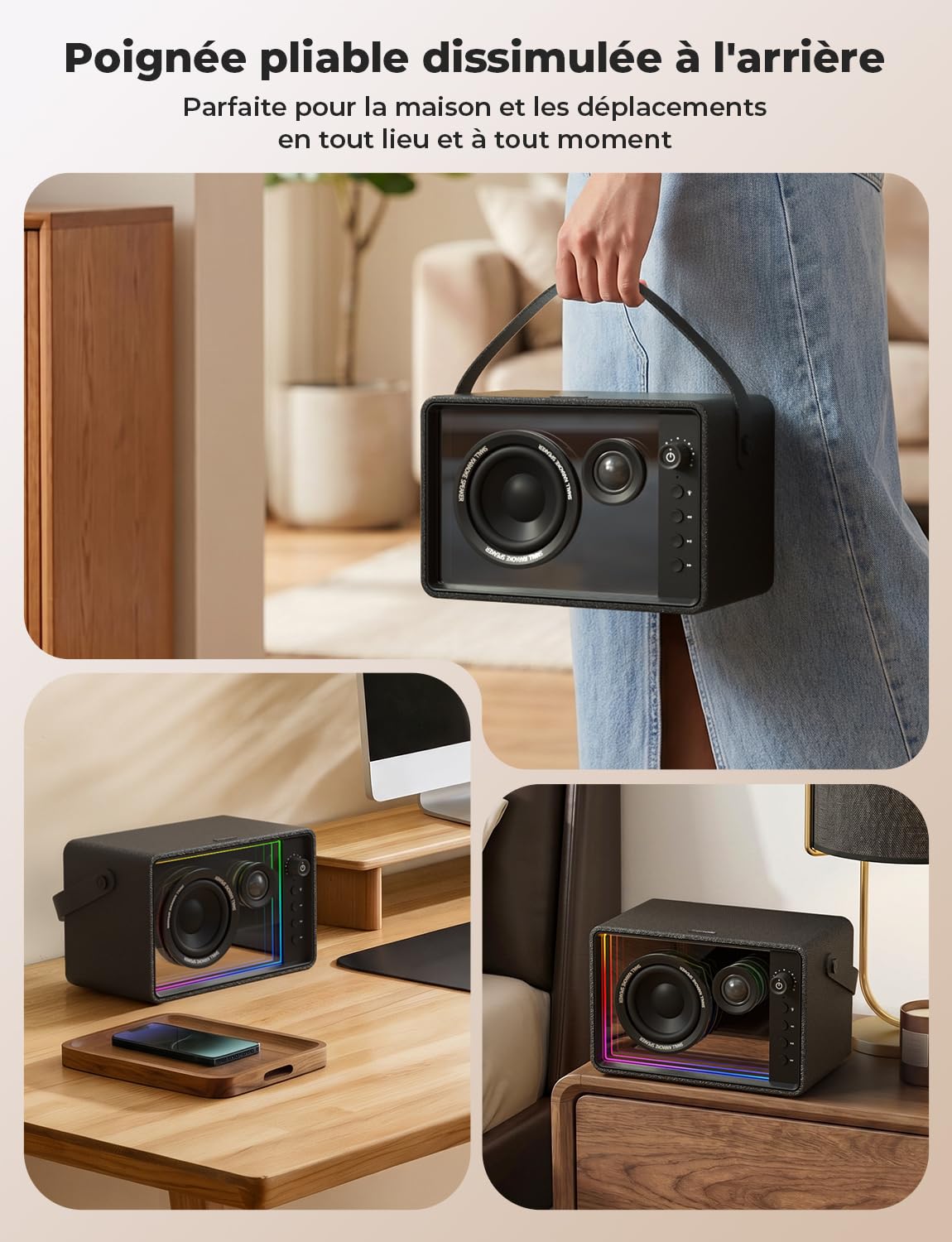 RIENOK Enceinte Bluetooth 40W, Tweeter et Woofer Haut Parleur Puissante Autonomie 15H, 8 Lumières RGB, Bluetooth 5.3, Son Stéréo sans Fil, Soutien AUX, Carte TF, Clé USB, pour Maison, Fêtes Soirées