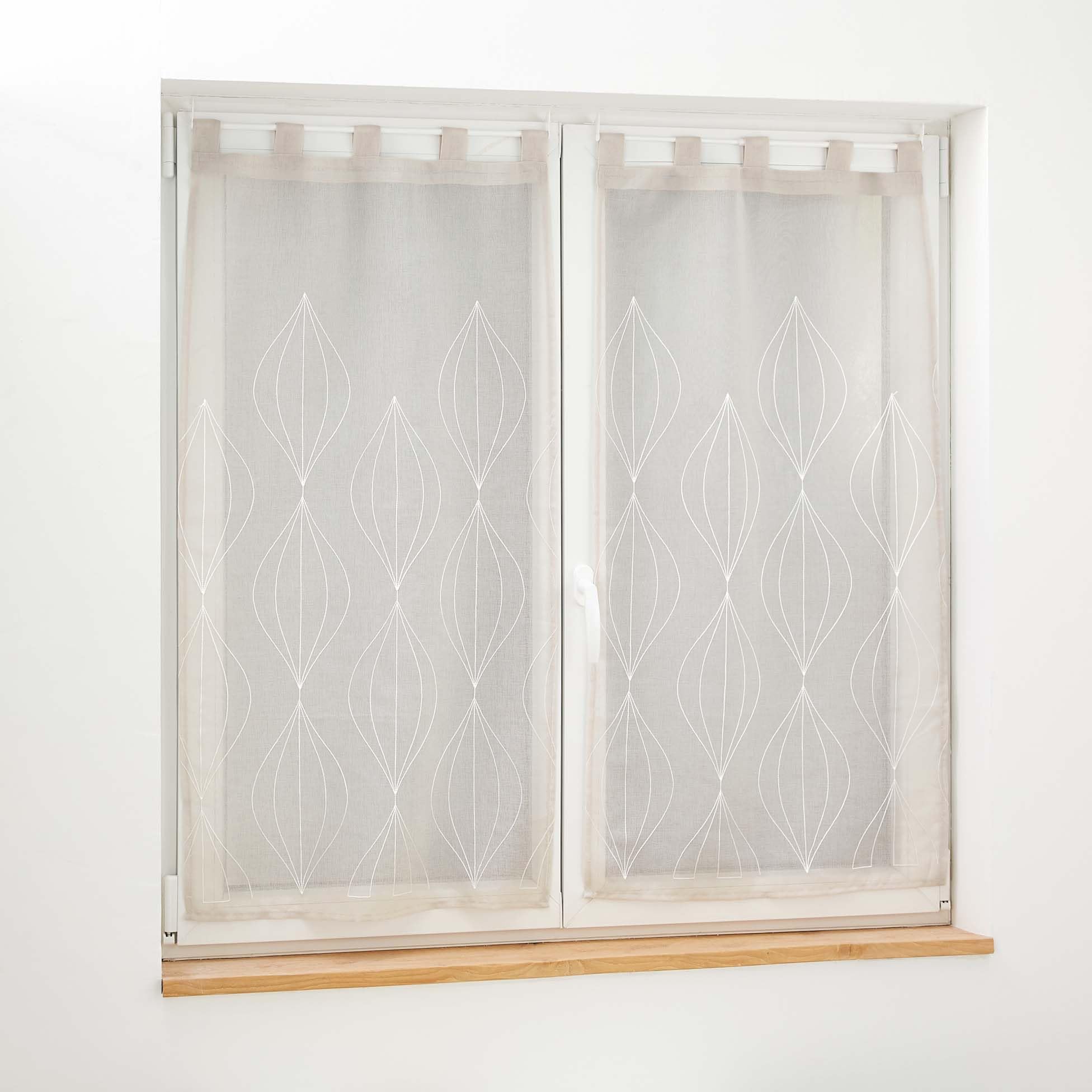 Coppia Tende Velate Douceur D'Int&eacute;rieur - 60x160 Cm, Passanti, Ricamo Fiori Sabbiati, Bianco