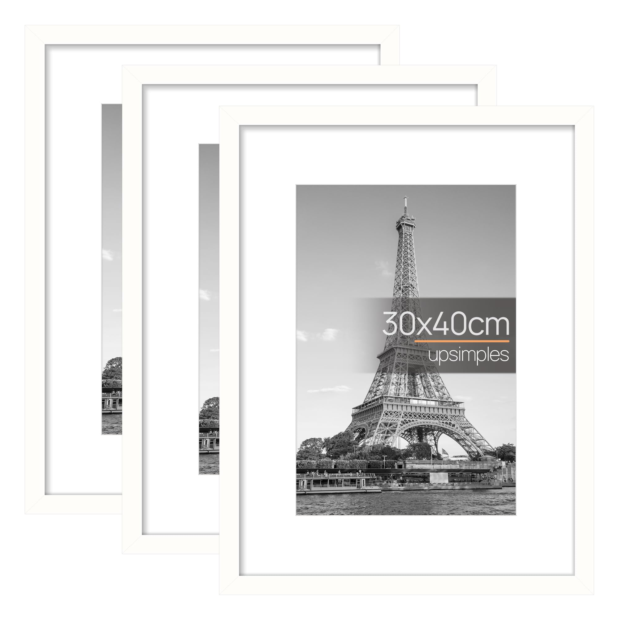upsimples Cornice 30x40, Confezione da 3 Cornici portafoto Bianco, Formato 40x30 cm, Con Supporto Orientamento Orizzontale o Verticale, Cornici per Ppuzzle, Parete, Poster, Diploma Universitario