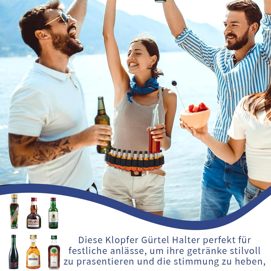 Cintura per Beren con 25 Slot Supporto per Cintura per Liquore Cintura di Liquore con Battente Cintura per Liquori Regolabile per Carnevale Feste Addio al Celibato Regalo per Feste (Nero)