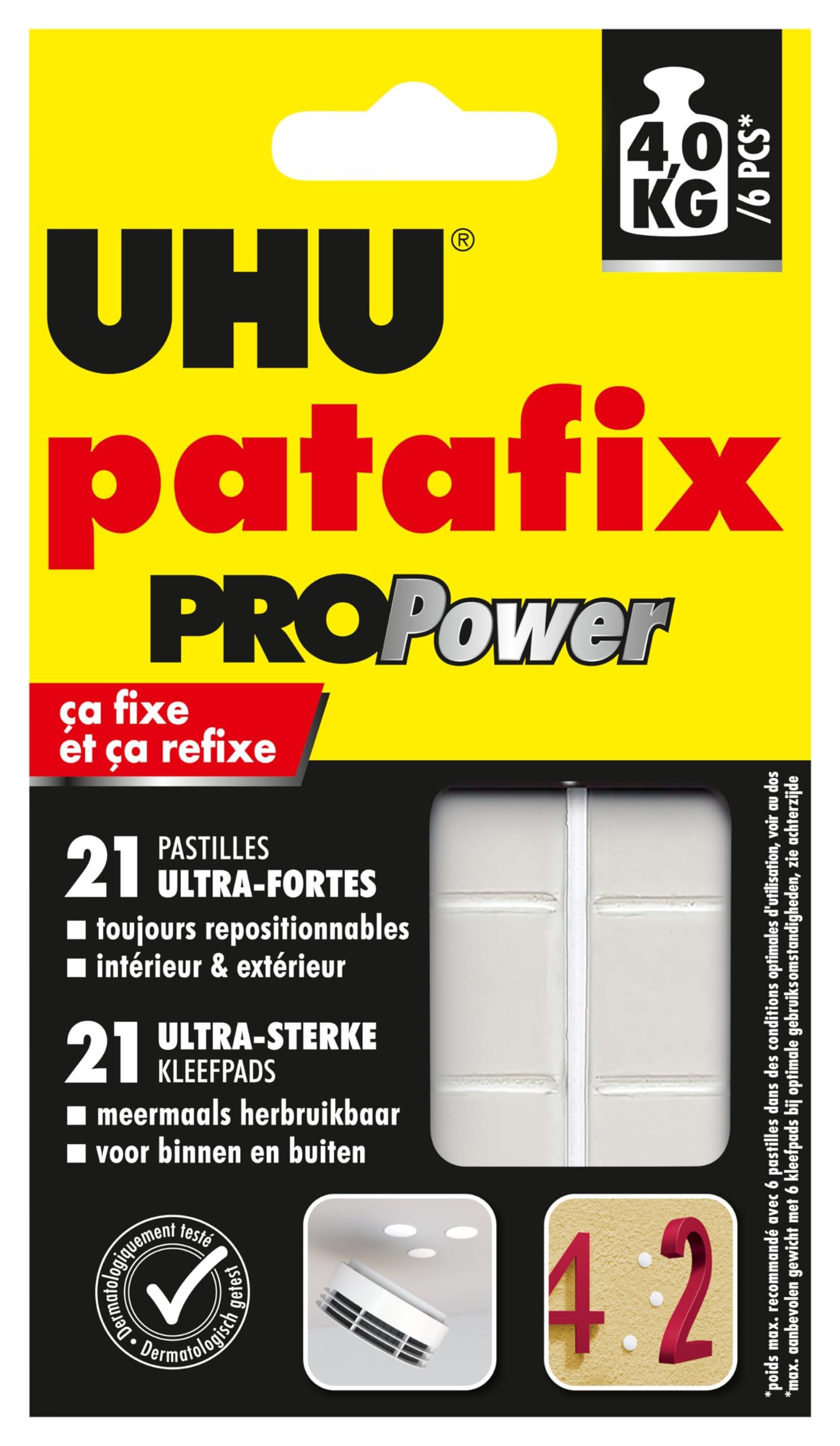 UHU Patafix Propower, pre-Cut Tablets, Extra Strong (up to 3 kg) and Reusable, 21 Tablets, Black