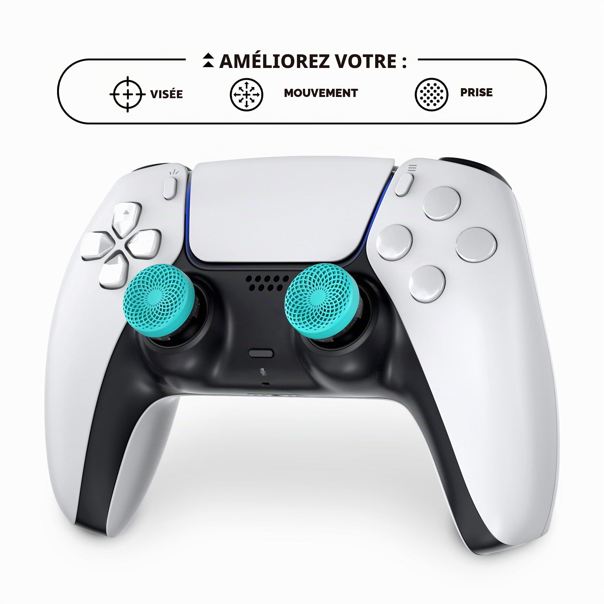 KontrolFreek Lotus Grips pour Manette PS5 | 2X Rehausseurs de Joystick Mid-Rise pour PS5 & PS4 | Grip & Contrôle Améliorés | Turquoise