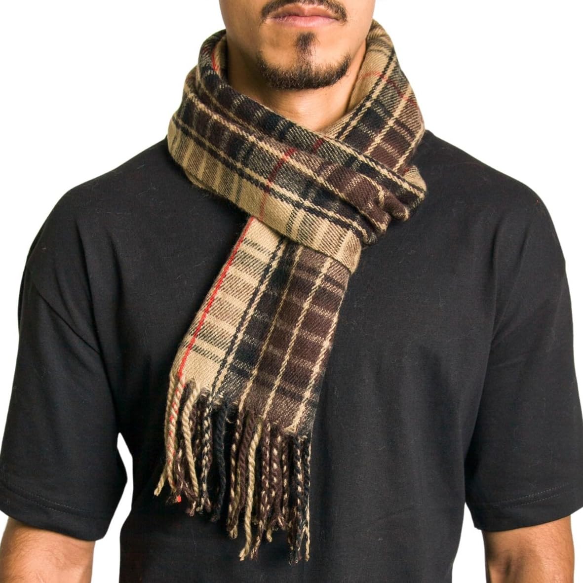 alpine swiss Écharpe à carreaux pour hommes Écharpes d'hiver douces unisexe, plaid marron, taille unique