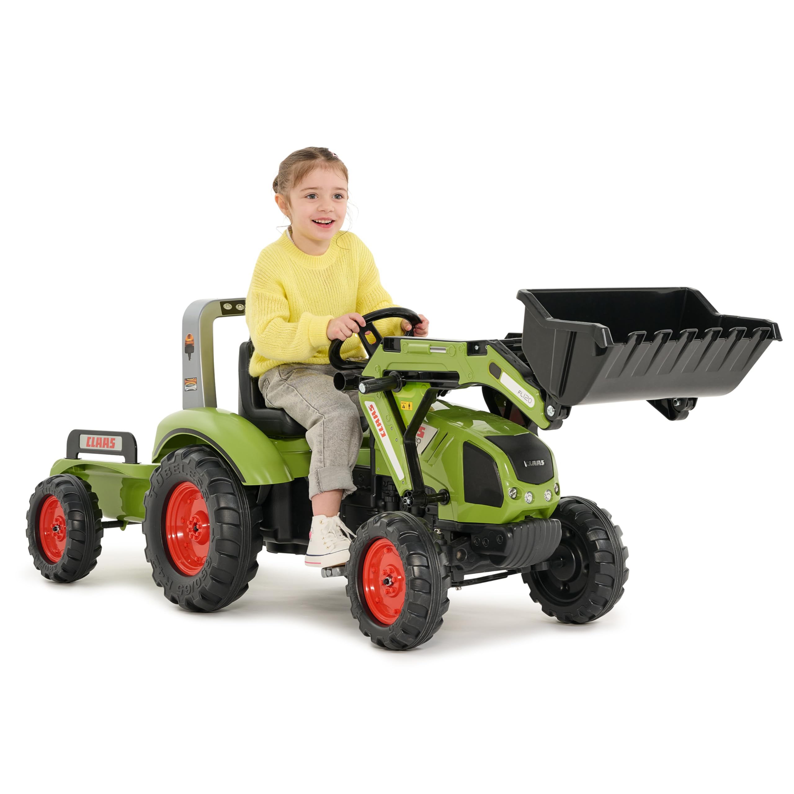 Falk - Tractoplader mit Pedalen Claas mit und Anhänger – ab 3 Jahren Schaufel vorne mit Gelenk – Sitz verstellbar – 1040AM, grün