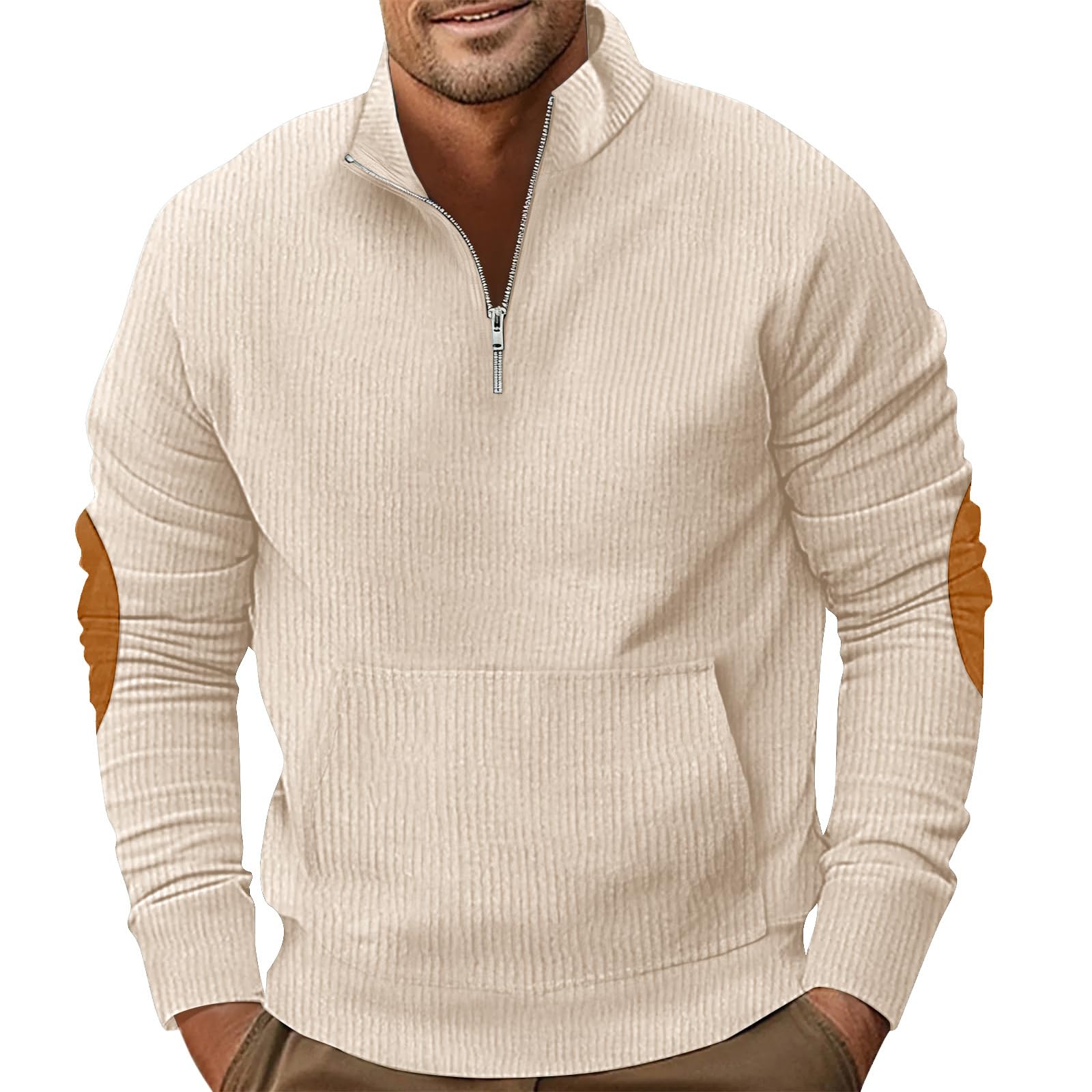 PRIVIMIX Cord Sweatshirt Herren Pullover Reissverschluss Sweater Langarm Cordjacke mit Kängurutasche M-3XL