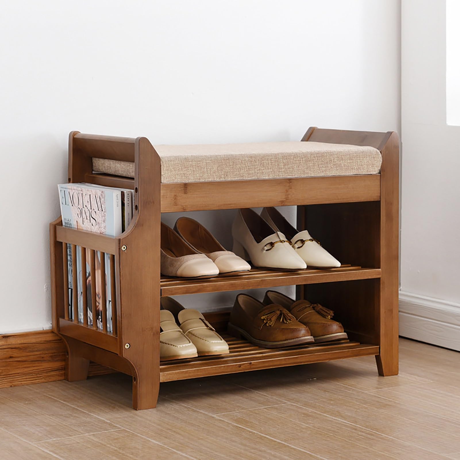 Banc à chaussures en bambou de qualité supérieure, meuble d'entrée durable