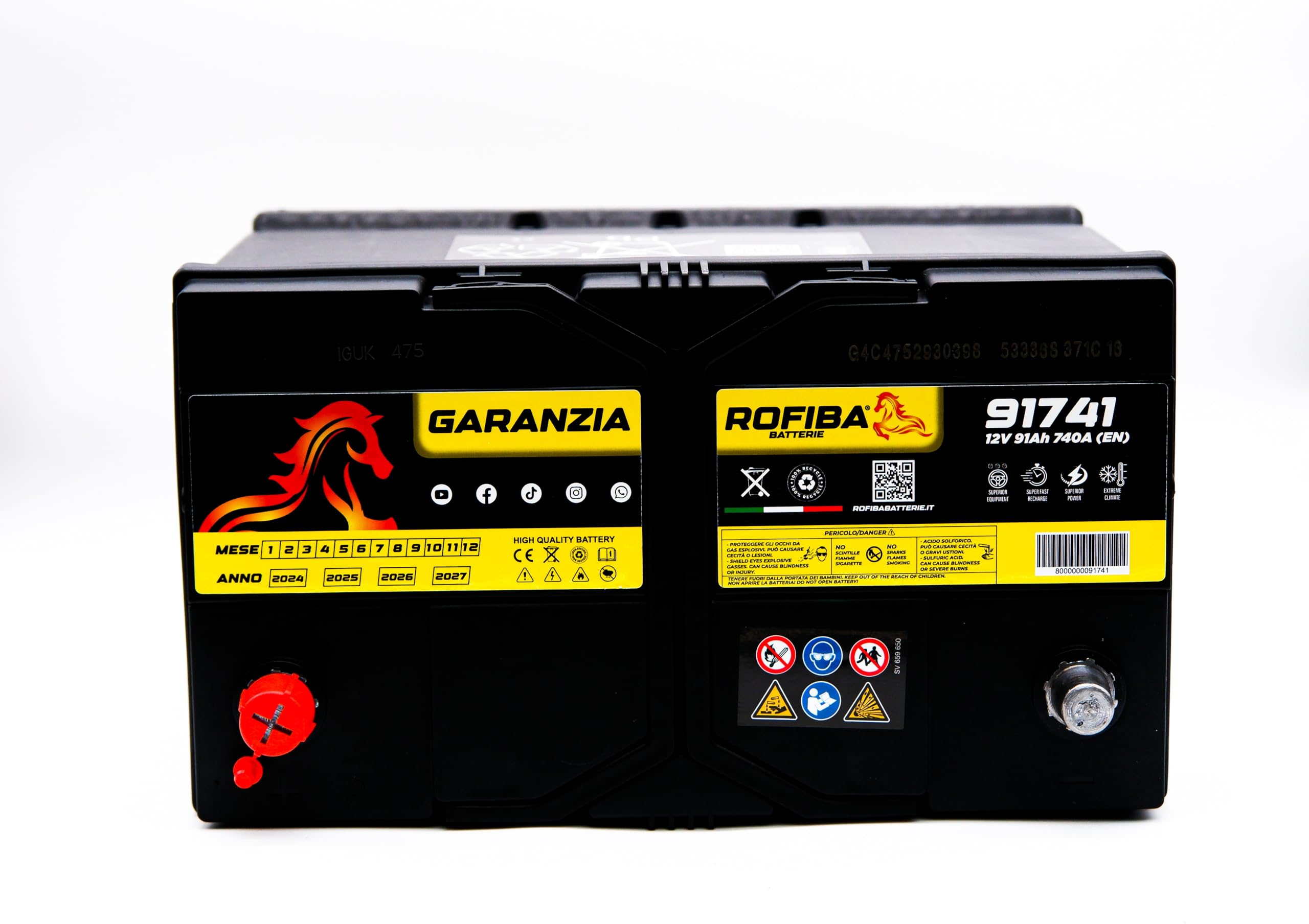 Rofiba Batteria per Trattore Truck D31 91Ah 12V Polo positivo Sinistro = G8 / 100 Ah 95 Ah EB955