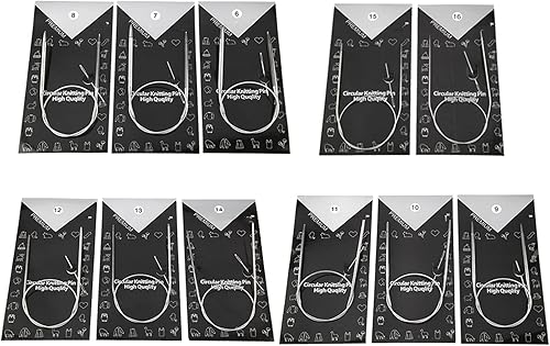 Aguja de tejer circular, 11 piezas de acero inoxidable de 43/65/31.5 in de acero inoxidable de varios tamaños, kit de tejido de aguja de tejer