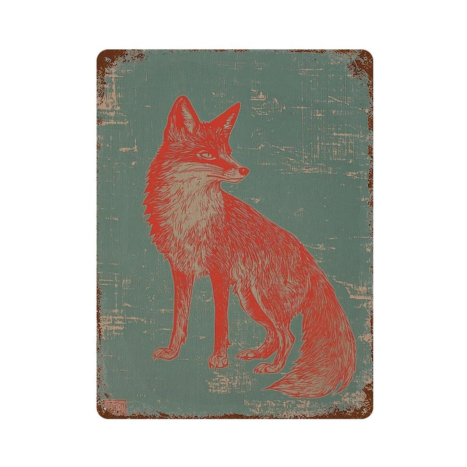 xiaoxiaoshen Fox Wildlife Minimal Animal Rustic Nature Red Work Wall Decor Art Metal Tin Poster Modern Home Decor Art Home Bar Shop Decorations Vintage Sign 40x30cm