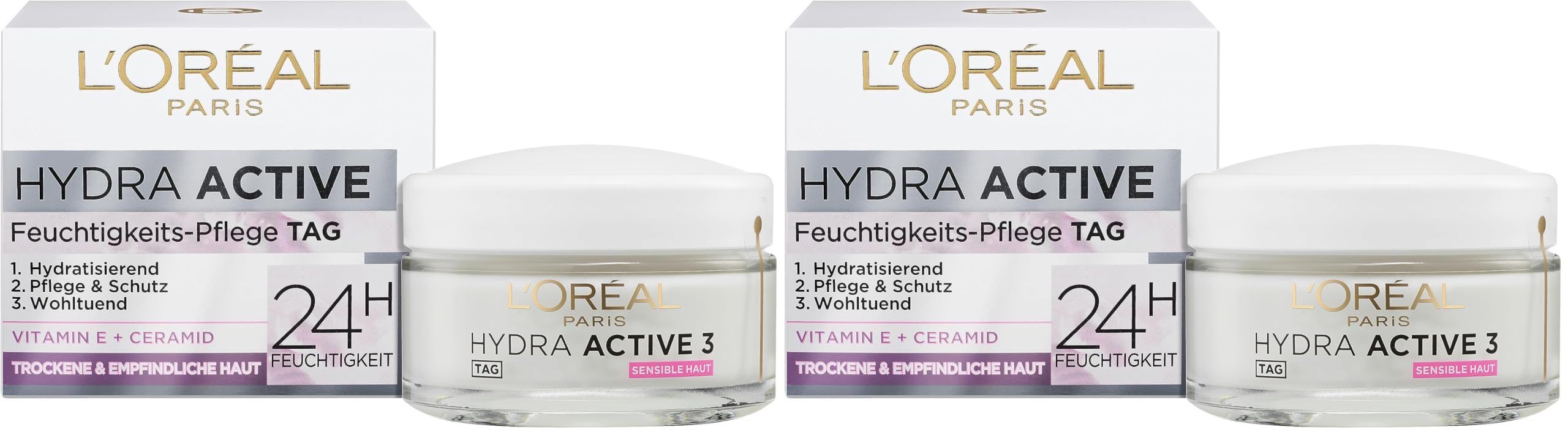 L'Oréal Paris Feuchtigkeitspflege für das Gesicht, Gesichtscreme für sensible Haut, Hydratisierende Tagescreme mit Glycerin und antioxidativem Vitamin E, Hydra Active 3 sensible Haut, 1 x 50 ml