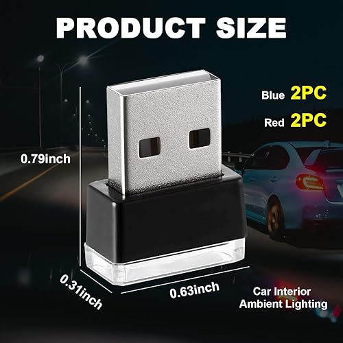 Miniatura 2 de 4 lámparas LED USB para interior del automóvil, mini luz nocturna LED portátil, kit de iluminación ambiental de interfaz USB enchufable, accesorios