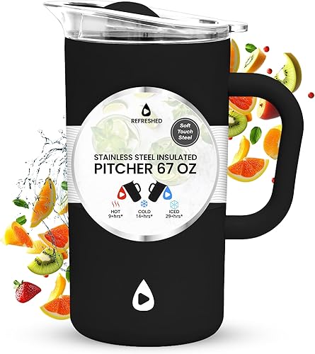 Miniatura 8 de Jarra aislada de acero inoxidable con tapa, jarra aislada al vacío de doble pared de 67 oz para bebidas frías