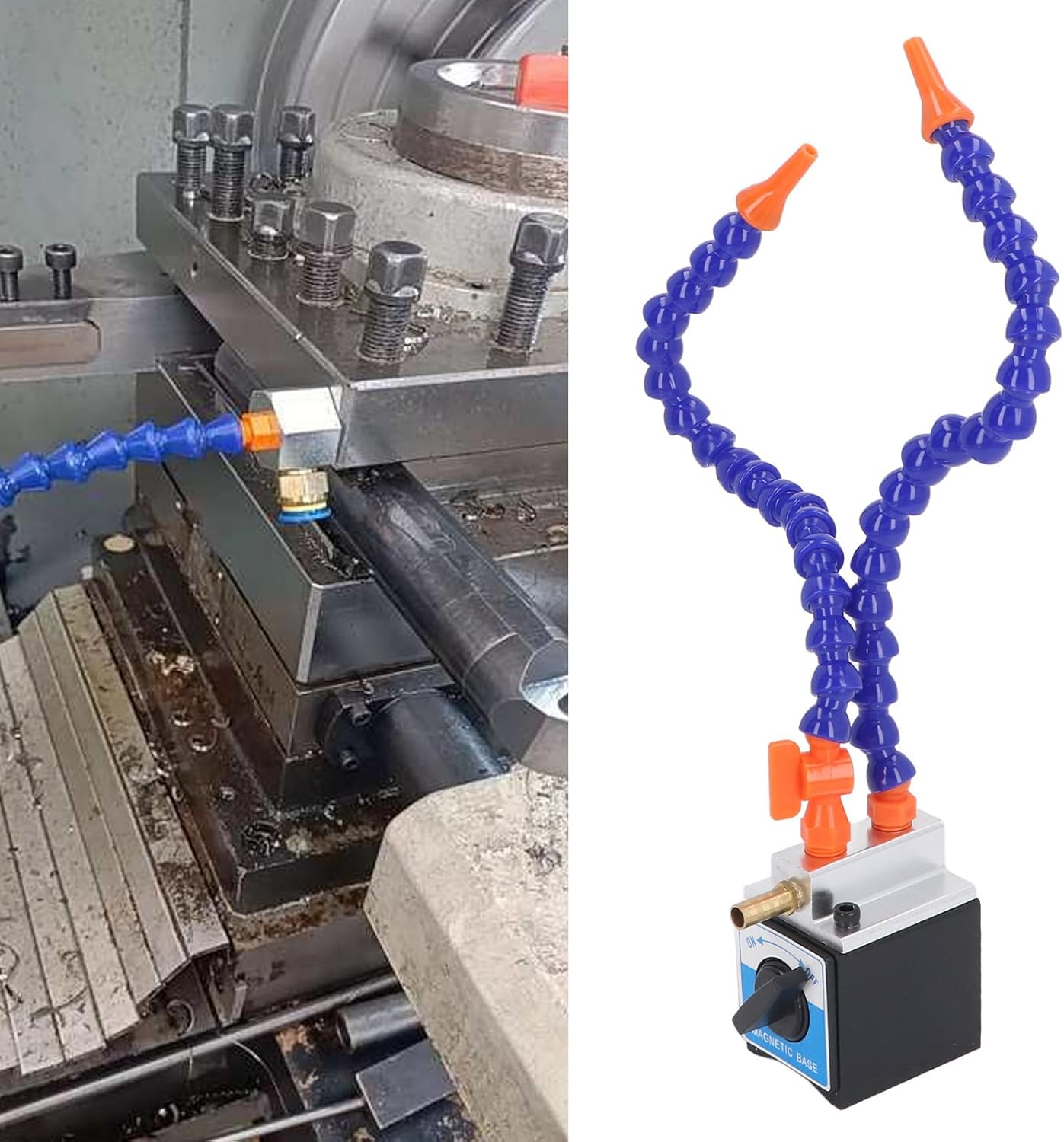 Adjustable Magnetic Coolant Pipe Holder 60mm Base with G1/4 to G1/2 Hose for CNC Machine Tool Cooling Systems