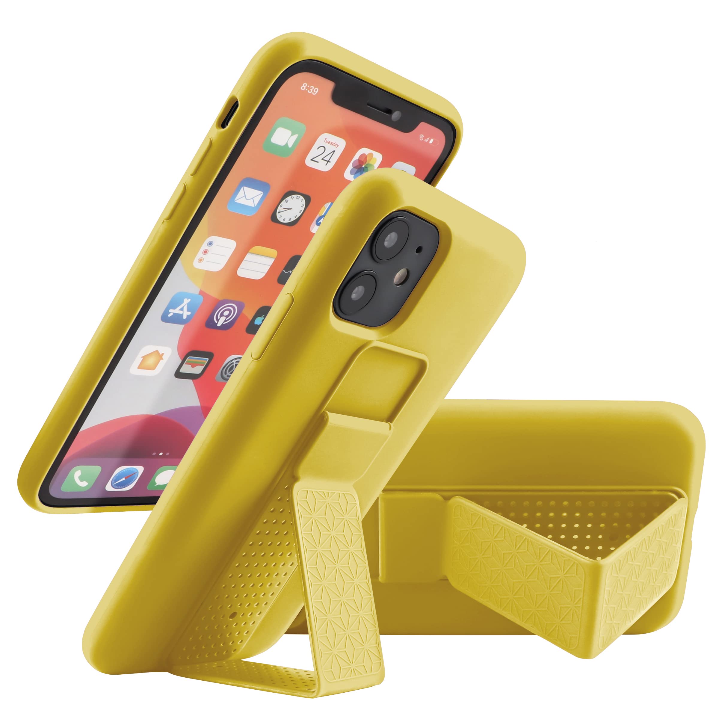 Coque silicone iPhone 11 jaune support vertical horizontal