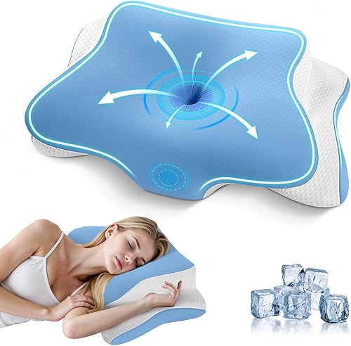 JINXIA Almohada cervical para dormir, almohadas de espuma viscoelástica inodoras y funda de enfriamiento, almohada ortopédica ergonómica de apoyo