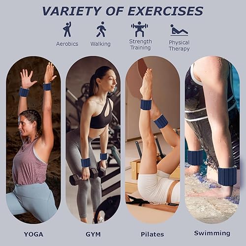 Miniatura 3 de Pesas de tobillo para muñeca, brazaletes con peso ajustables para tobillo y muñeca para mujeres y hombres, paquete de 2 (1 libra cada uno), bandas