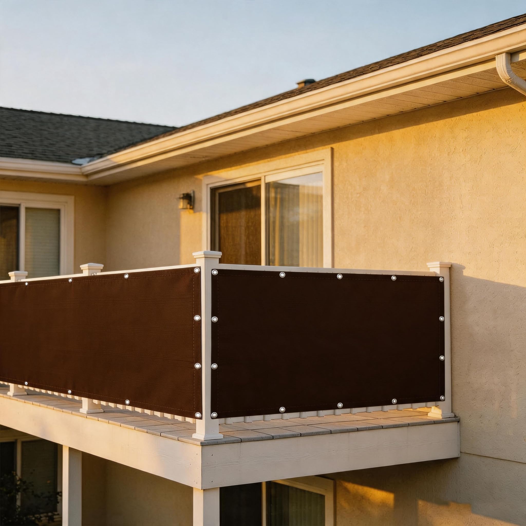 Frangivento 100 x 400 cm Resistente al Vento, Impermeabile Anti UV Recinzione Copertura con Fascetta, Corde per Balcone, Marrone
