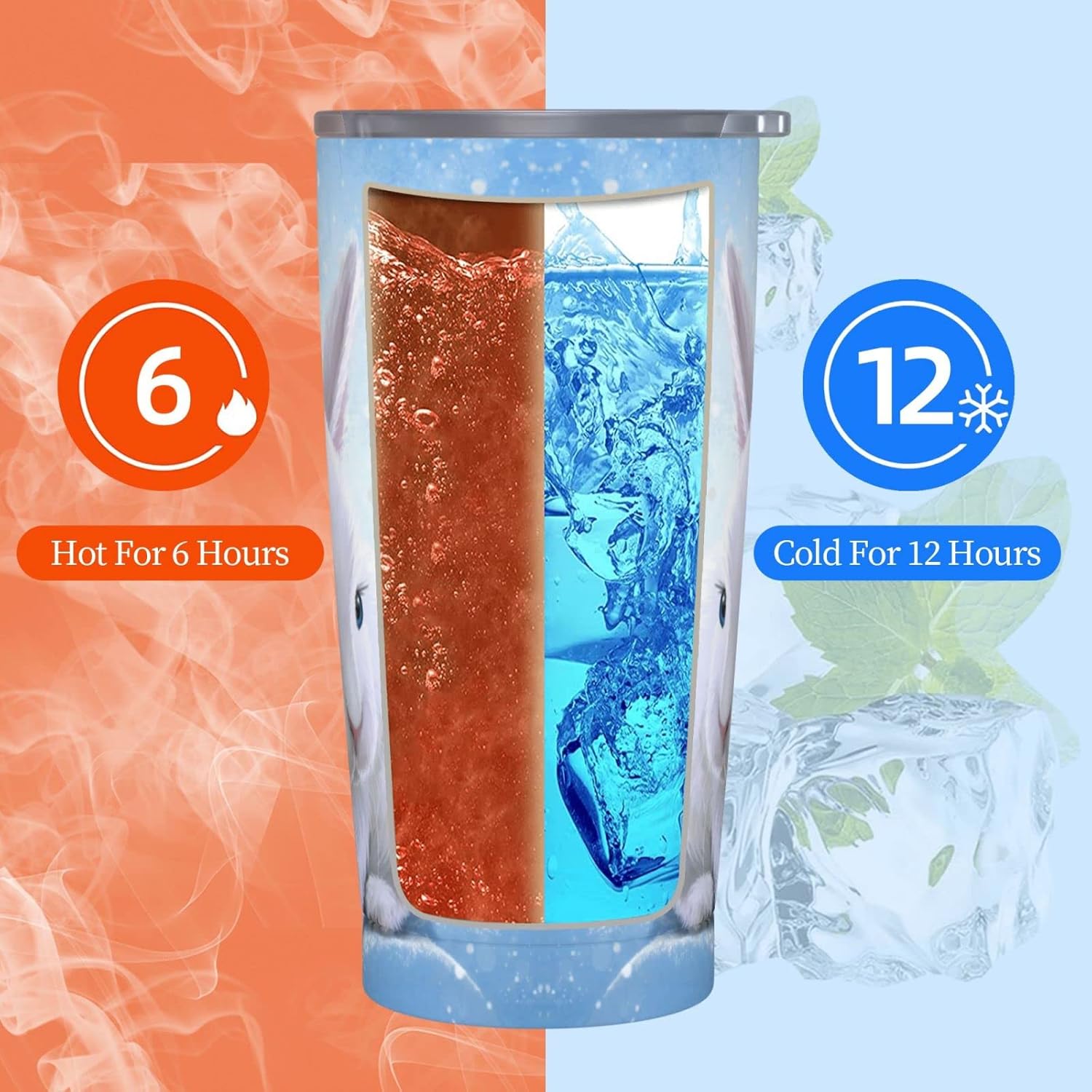 20 Oz Insulated Tumbler with Lid and Straw, Winter Snow Cute Rabbit Bunny Mom Dad Iced Coffee Stainless Steel Vacuum Insulated Tumbler Cup Travel Mug for Hot and Cold
