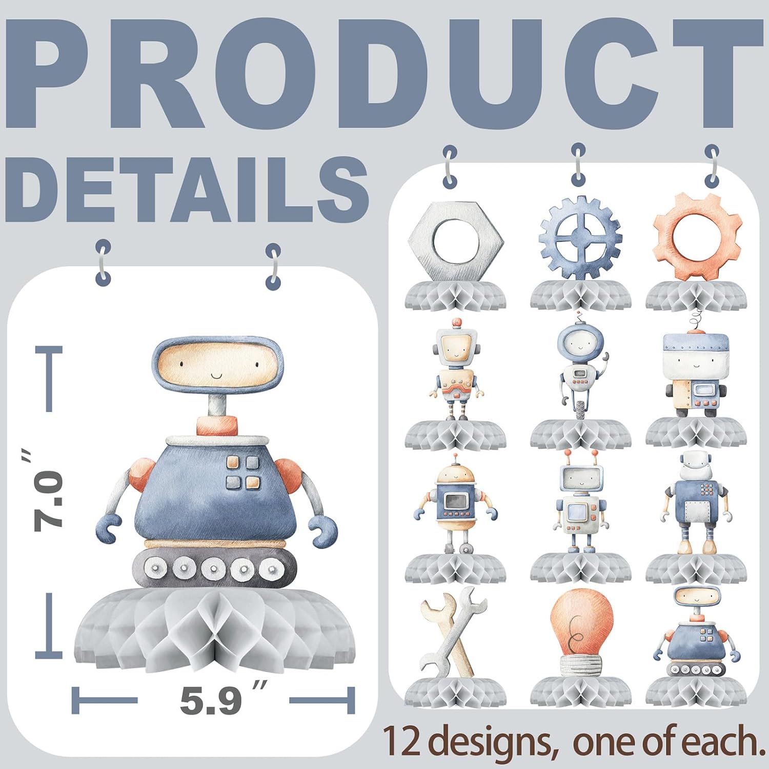 12 Pack Robot Table Decorations - Robot Party Decorations for Kids' Birthday and Baby Shower - Robot Table Toppers