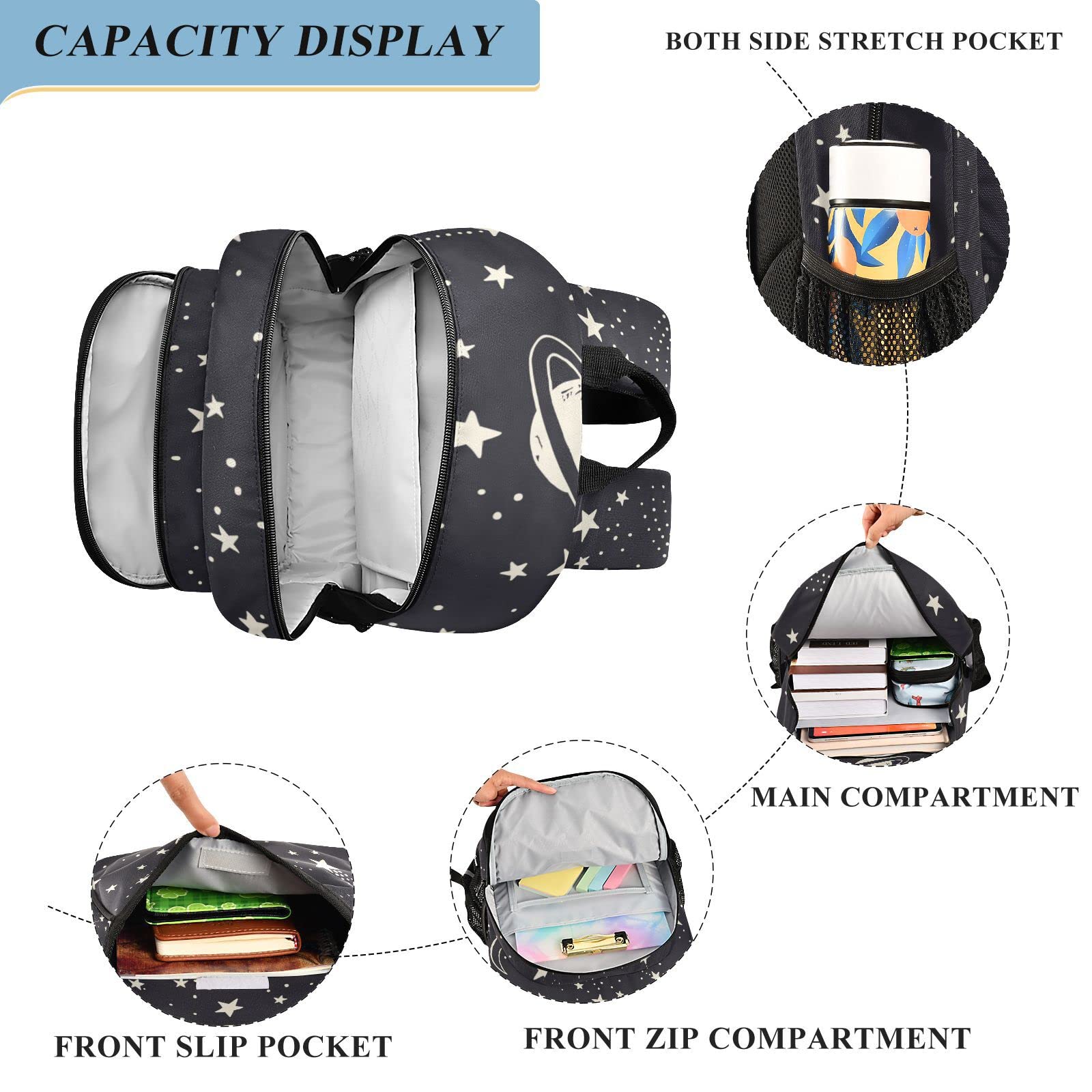 Grand sac d'école pour garçons et filles, motif galaxie planètes, comètes, constellations, étoiles, maternelle, primaire, université, léger, résistant à l'eau., Couleur 1, taille unique