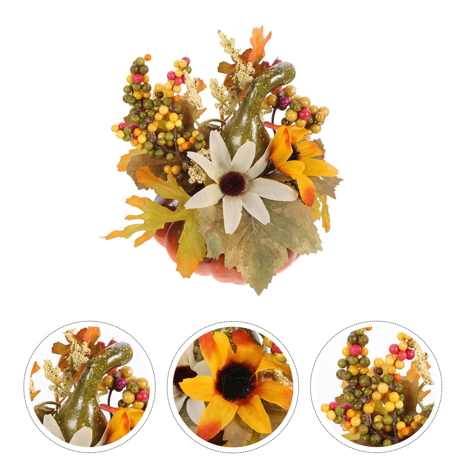 Künstliche Kürbisdeko mit Grünem Ahornblatt und Sonnenblume aus Kunststoff 1 Stück Zufälliger Stil Herbstliche Tischdekoration für Halloween und Herbstschmuck
