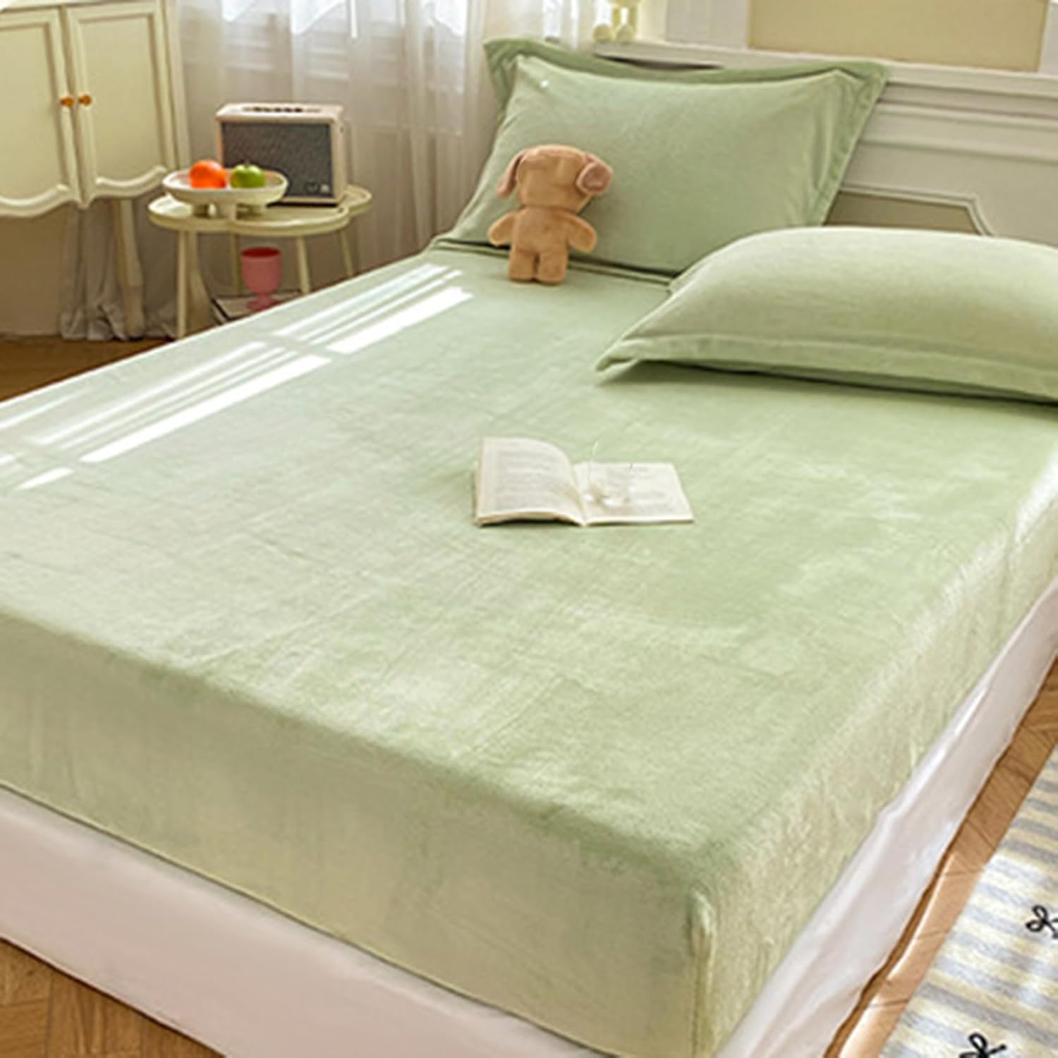 [ムリョ] 軽量 敷きパッド ふわふわ 通気性 180*200cmSET 吸水性 マイクロファイバー ボア 4 ボックスシーツ 洗濯