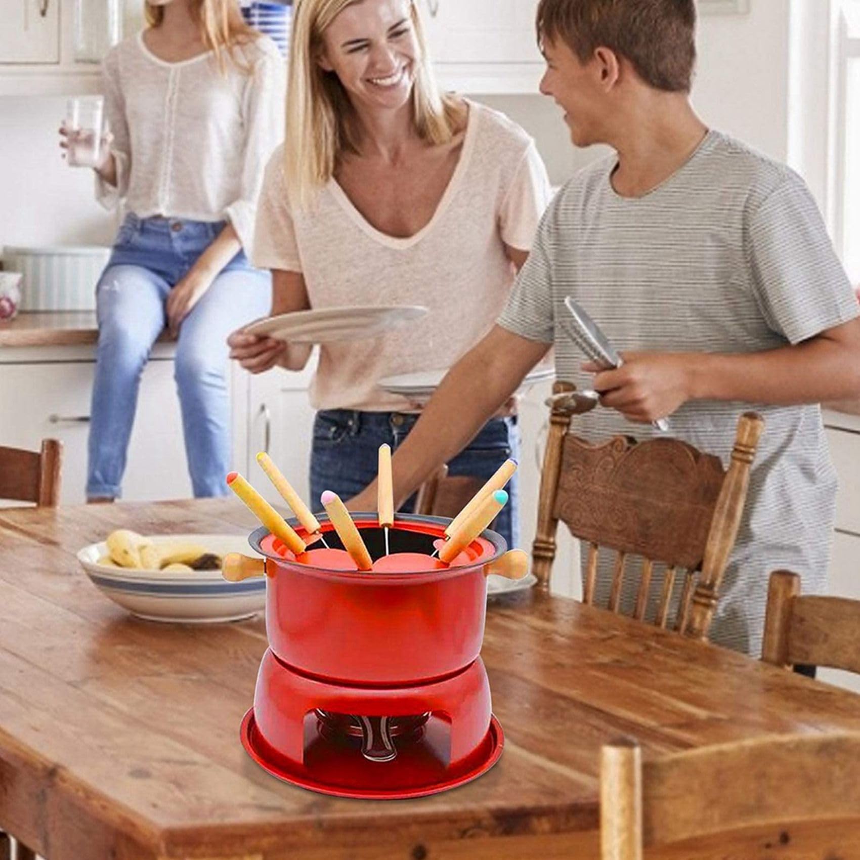 2X Mini Pentola per Fonduta nel Acciaio Inossidabile Set per Fonduta di Cioccolato al Formaggio 6 Forchette da Immersione E Pentola Rimovibile Si Scioglie Salsa di Caramelle