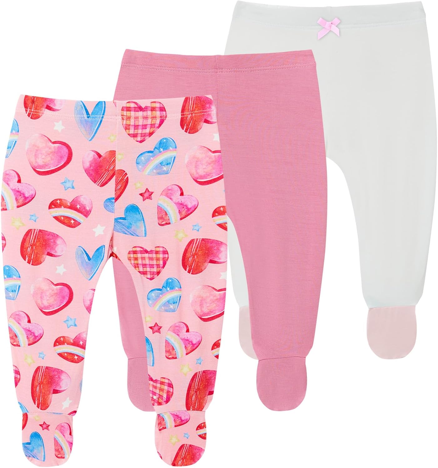Bamboo Viscose 3-Pack Newborn Pants for Infant Girls Baby Footed Pants