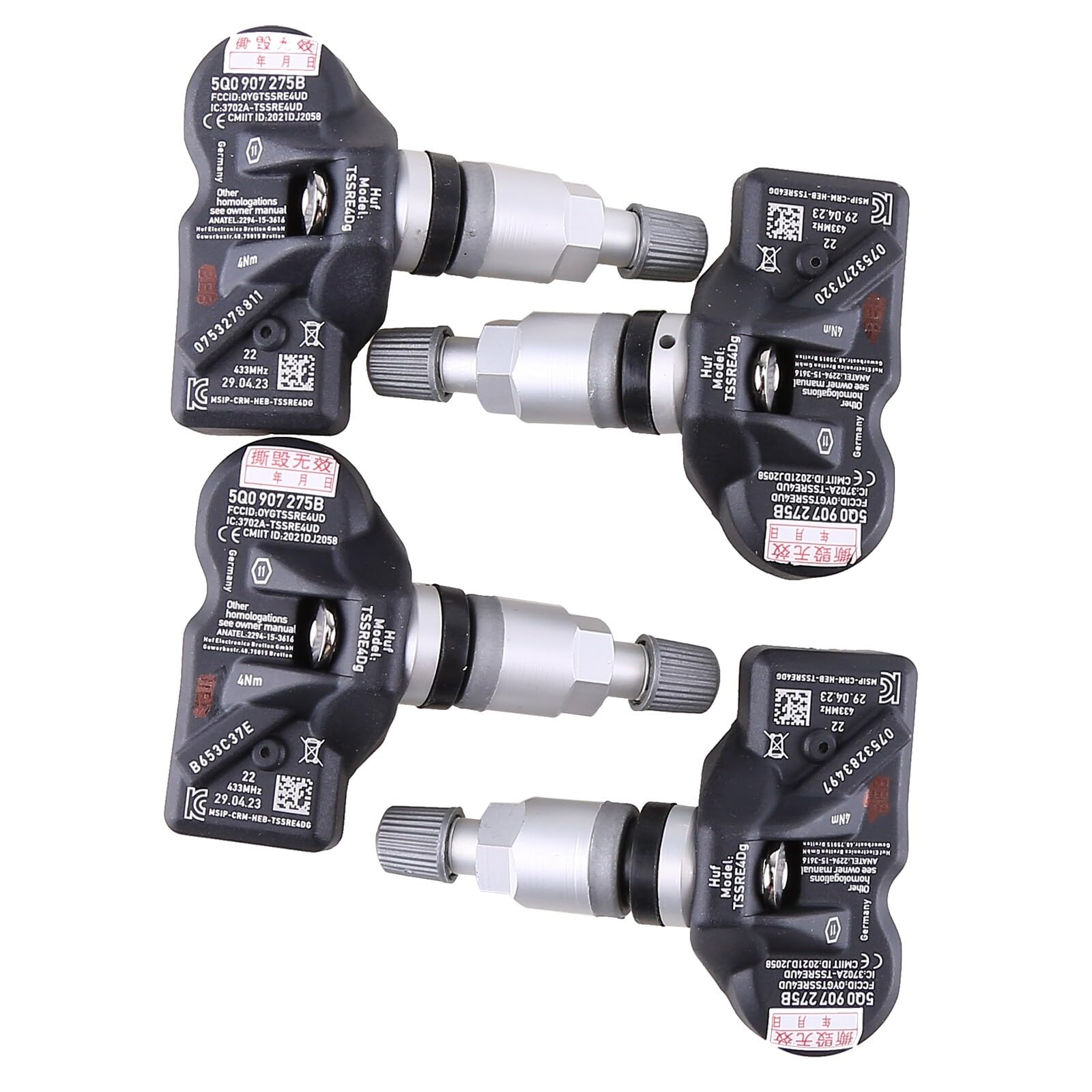 Lot de 4 TPMS Capteurs De Contrôle Pression Pneus Voiture Système De Surveillance De La Pression des Pneus TPMS 433MHz Compatible pour VW Seat 5Q0907275B