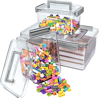 Plastic Storage Bin Box Stackable with Lid and Secure Latching Buckles, Clear Clip Box For Kitchen Organization or Pantry Storage Cabinet 4 PACK (Clear, Multi-Size)
