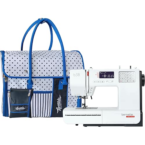 Bernette B38 Computerized Sewing Machine with LCD Display | 394 Stitch Patterns, Auto Needle Threader, LED Light | Includes Stylish Polka Dot Carrying Bag