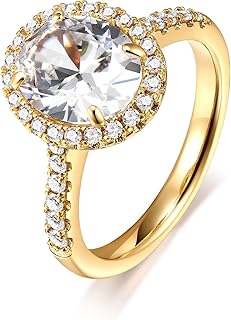 Halo Engagement Rings – Thick 14K Gold Plated & Brilliant Cut CZ Promise or Wedding Rings for Women Ideal for Travel and Daily Wear